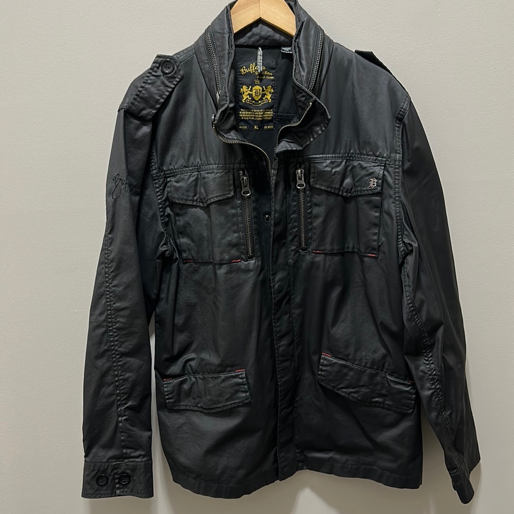 Buffalo by David Bitton waxed cotton, hooded jacket, size (XL)arge, Black